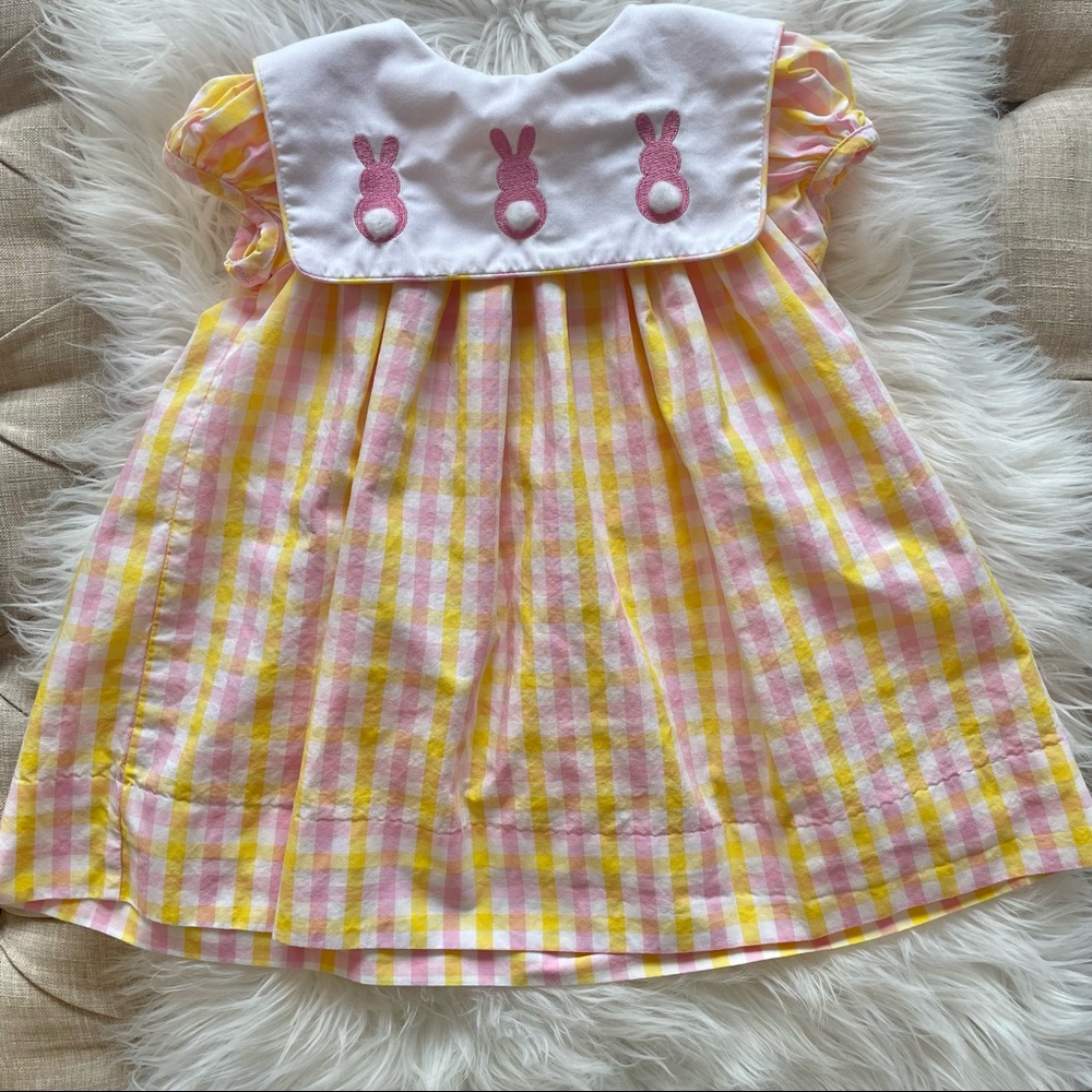 Smocked Bright Plaid Easter Bunny Dress 18M